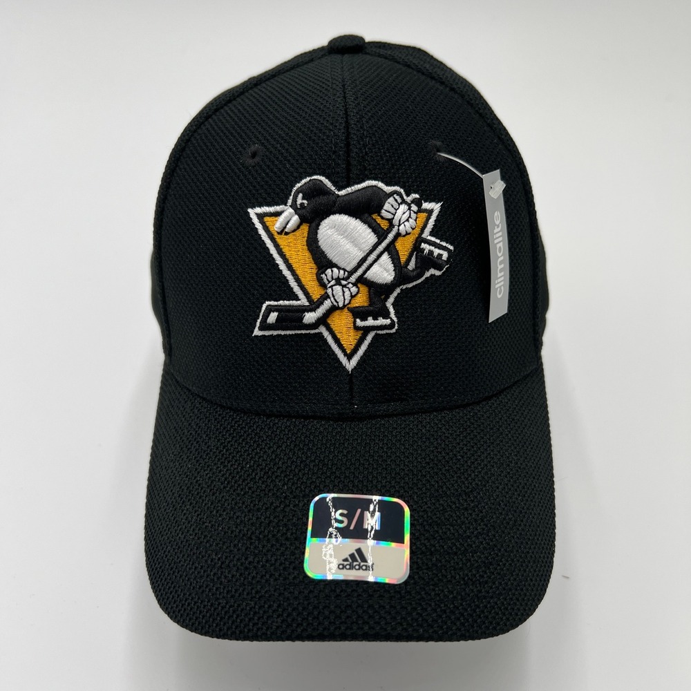 Adidas Pittsburgh Penguins NHL Climalite Superflex Hat Black S/M Stretch Fit Cap